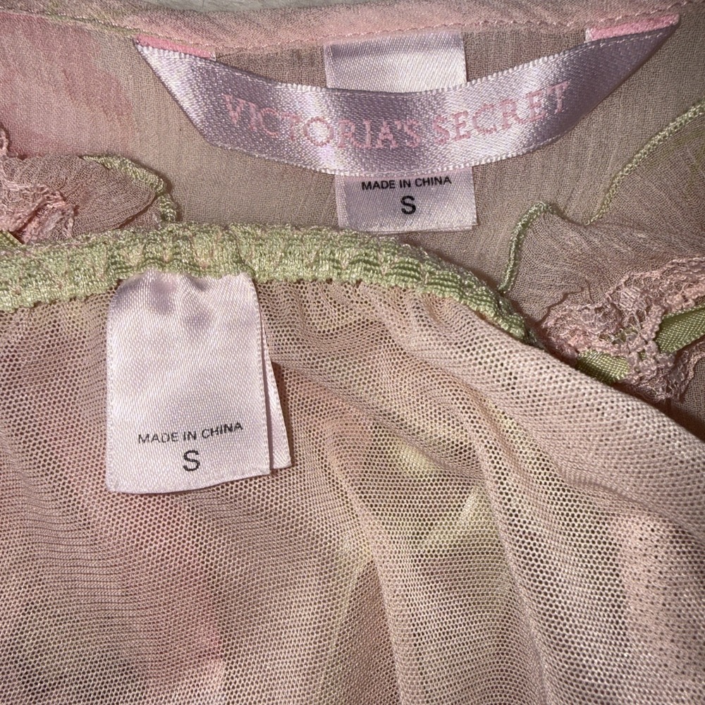 Vtg Y2K Victoria's Secret 100% Silk Set Floral Milkmaid Babydoll Chemise Slip S - Picture 6 of 16